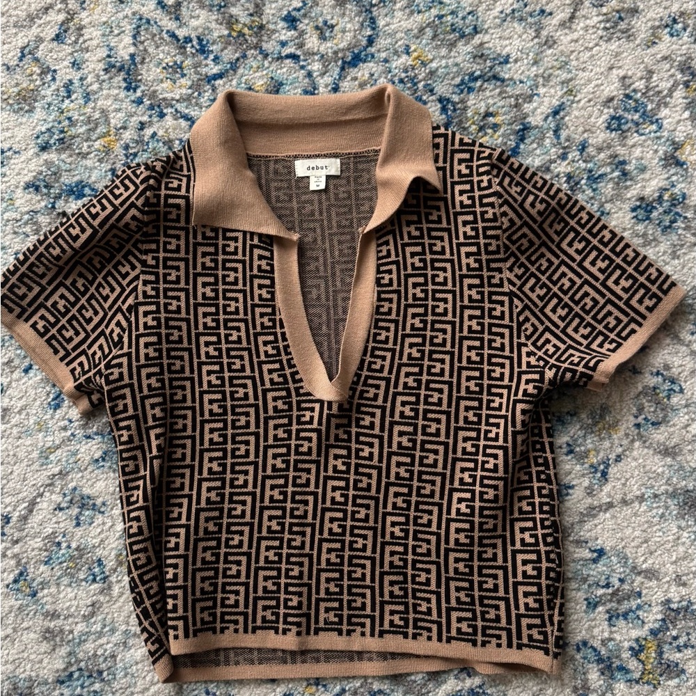 Debut Tan and Black Knit Top